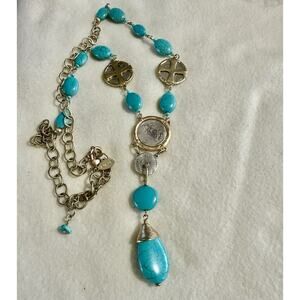 Chicos Isalbella Coin Necklace Lab Simulated Turquoise Beads 34" NE132